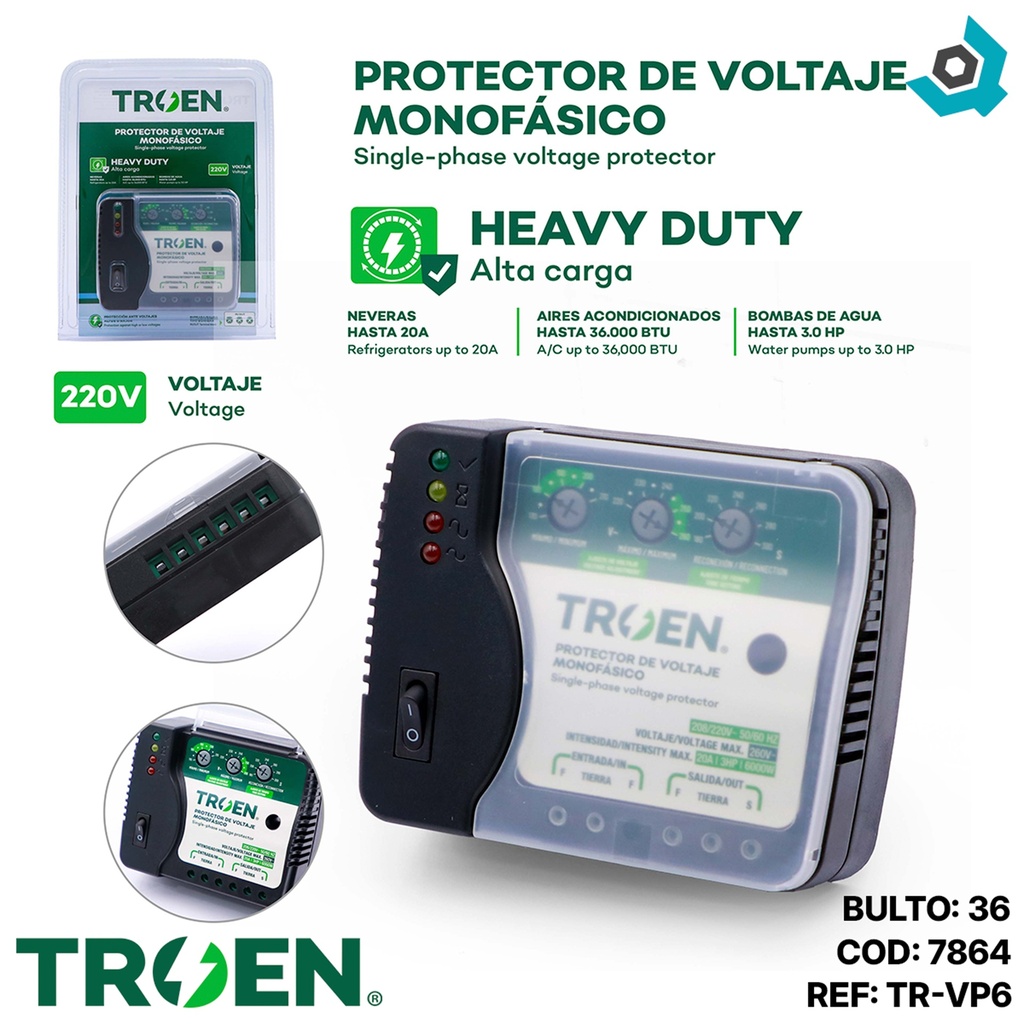 PROTECTOR DE VOLTAJE 220V MONOFASICO TROEN