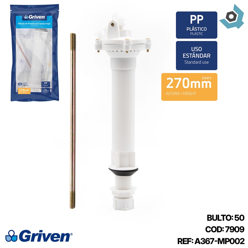 VALVULA PARA TANQUE DE INODORO BAJO GRIVEN