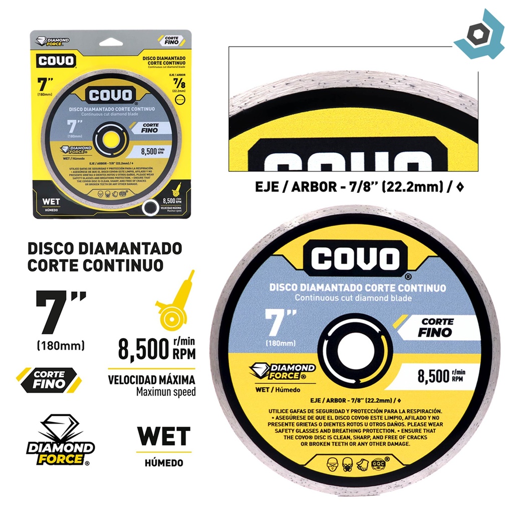 DISCO DIAMANTADO 7" CORTE CONTINUO COVO