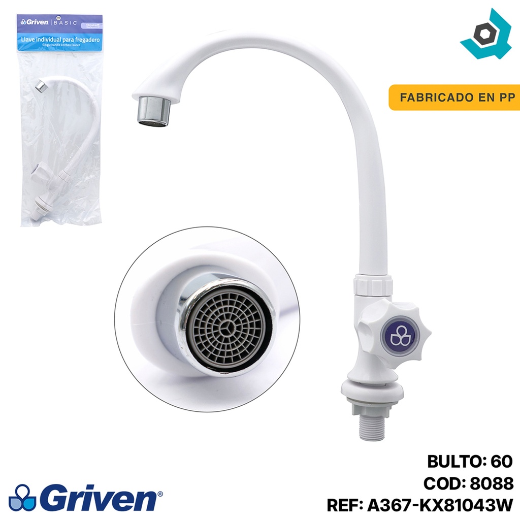 GRIFERIA PARA FREGADERO INDIVIDUAL ABS GRIVEN WHITE