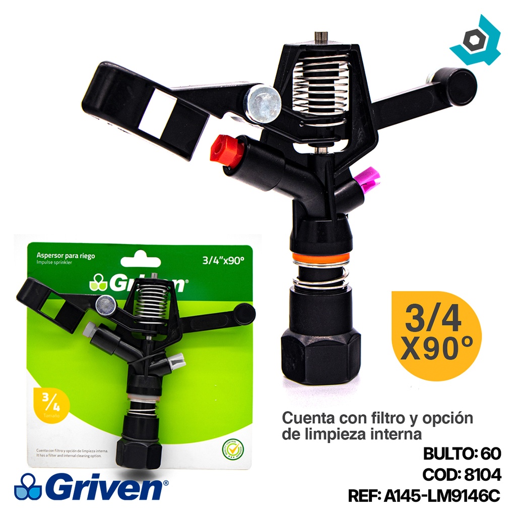 ASPERSOR PARA RIEGO 3/4" X 90 GRADOS GRIVEN