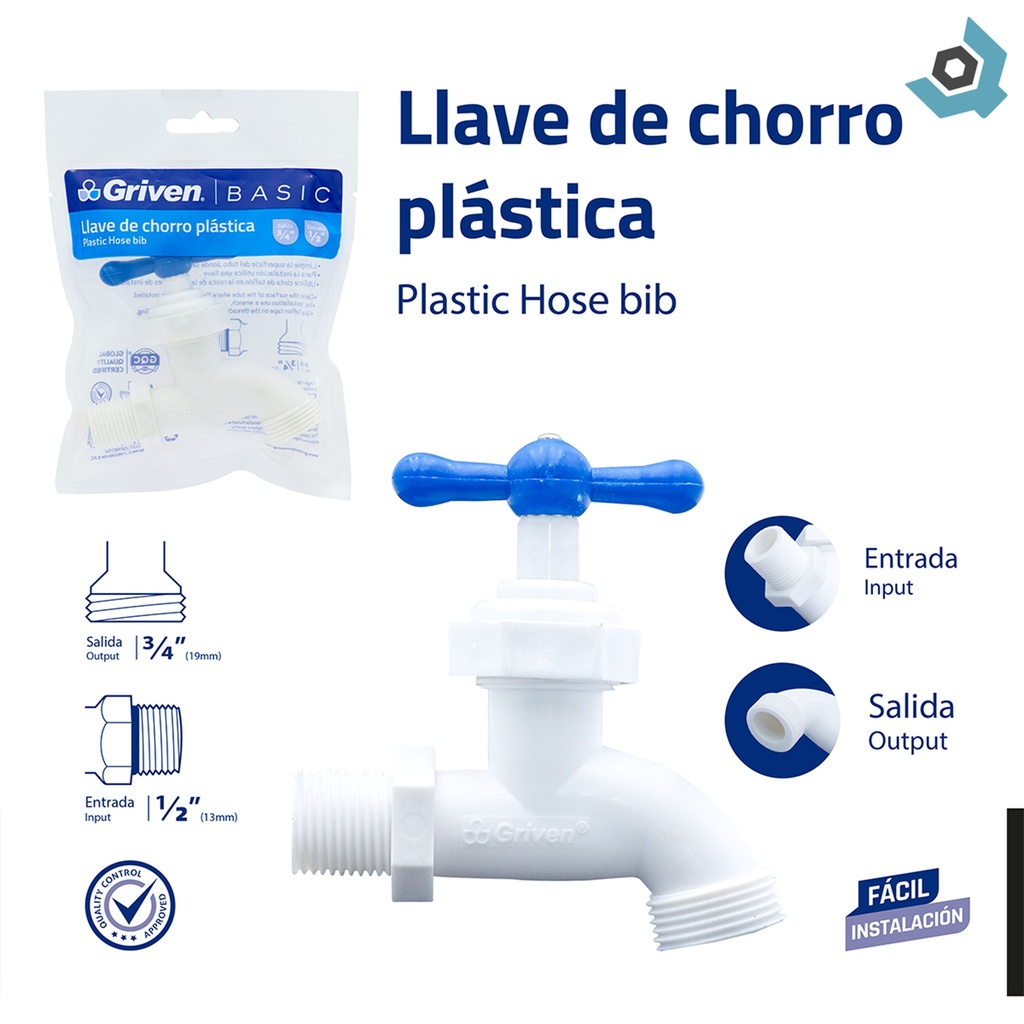 LLAVE DE CHORRO 1/2" X 3/4" PVC SIN PICO GRIVEN