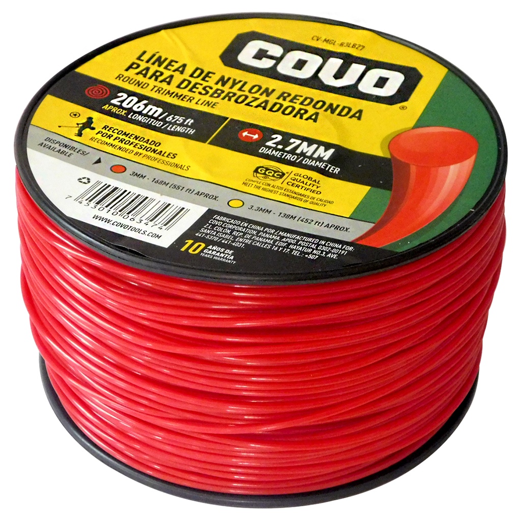 NYLON REDONDO PARA DESMALEZADERA 206MT X 2.7MM COVO