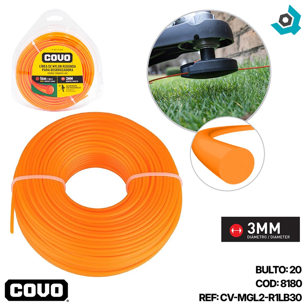 NYLON REDONDO PARA DESMALEZADORA 56MT X 3MM COVO