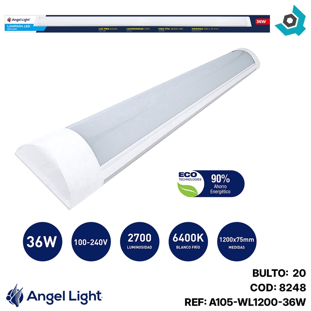 LAMPARA LED DE TUBO 36W 120CM ANGEL LIGHT