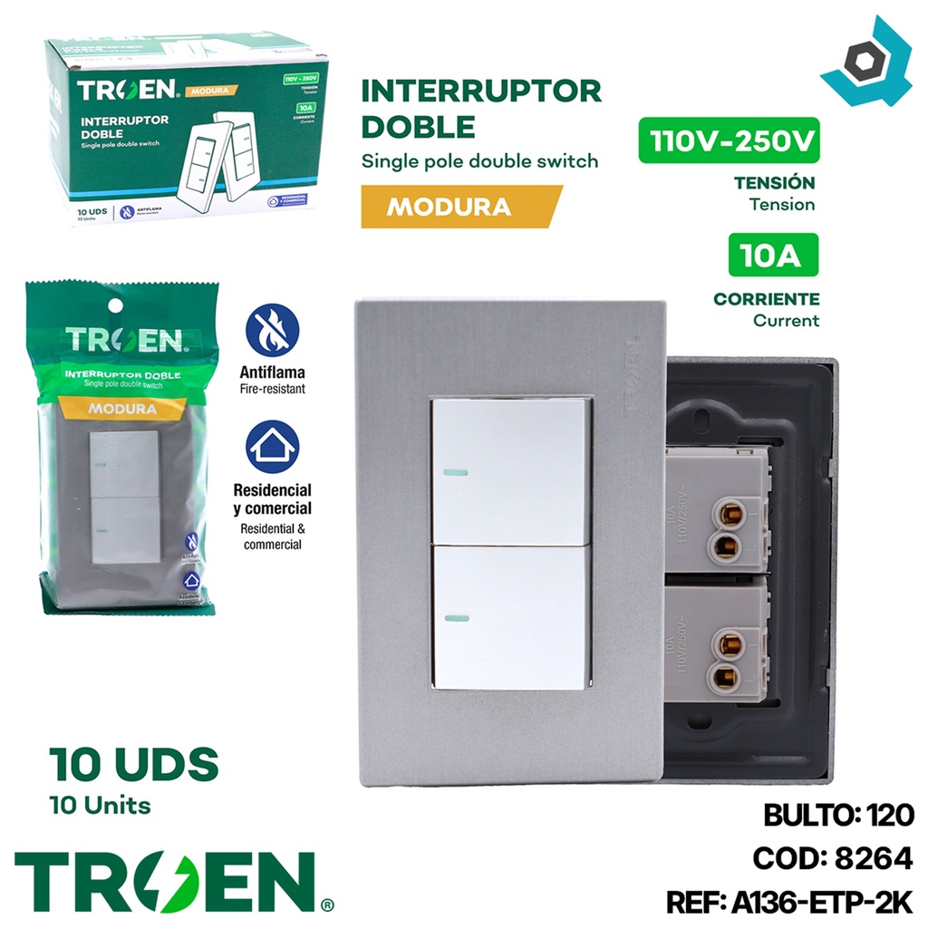 APAGADOR DOBLE PLATEADO TROEN