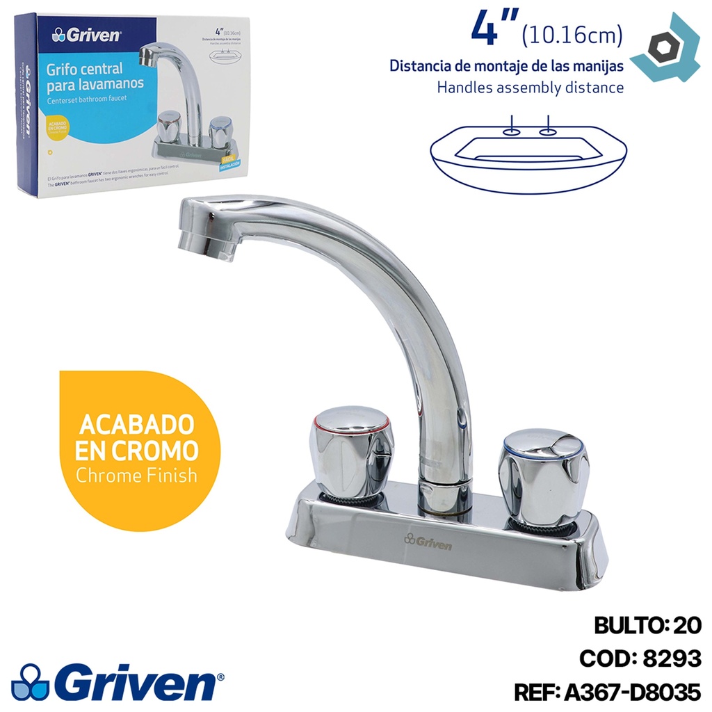 GRIFERIA PARA LAVAMANOS 4" CROMADA GRIVEN