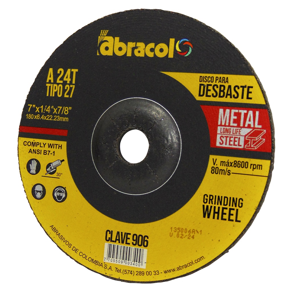 DISCO DE DESBASTE 7" DE METAL ABRACOL