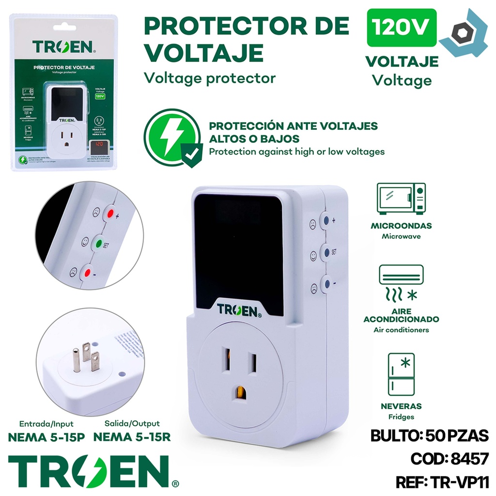 PROTECTOR DE VOLTAJE 120V DIGITAL TROEN