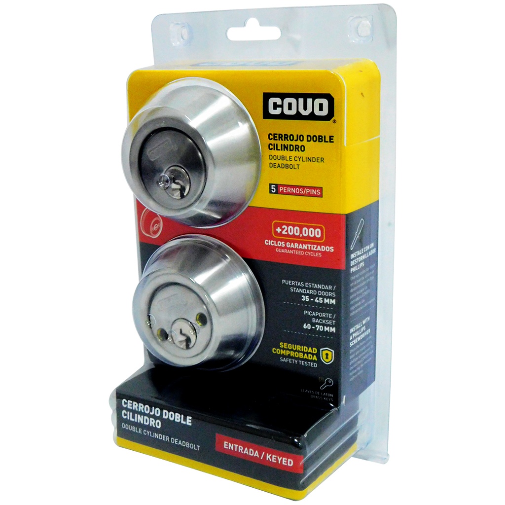 CERROJO DOBLE CILINDRO 45MM CROMADO COVO