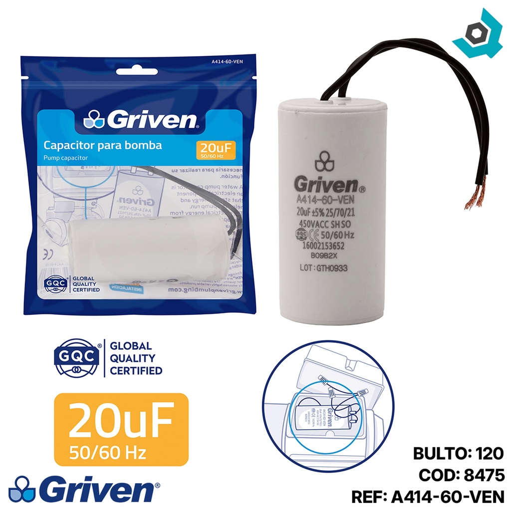 CAPACITADOR PARA BOMBA DE AGUA GRIVEN