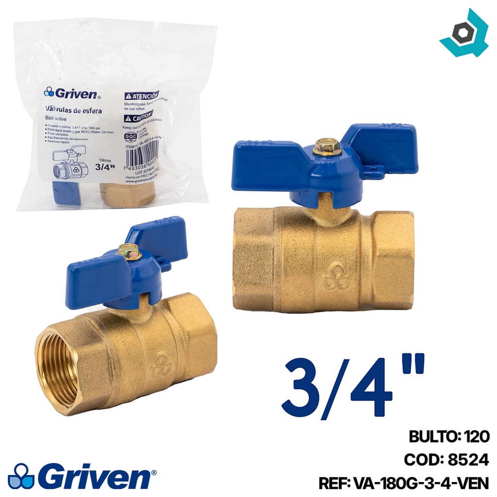 VALVULA 3/4" DE BRONCE ROSCADA GRIVEN