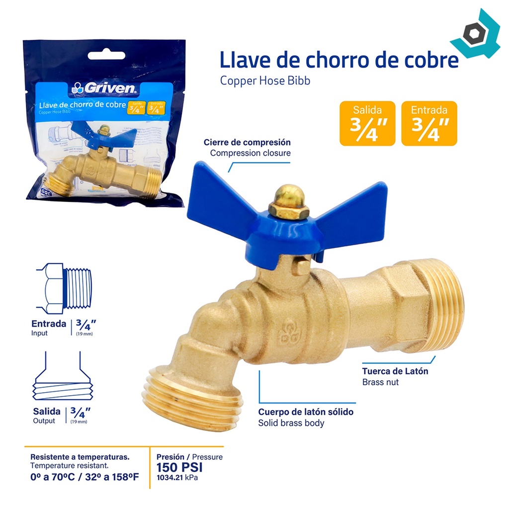 LLAVE DE CHORRO 3/4" BRONCE GRIVEN