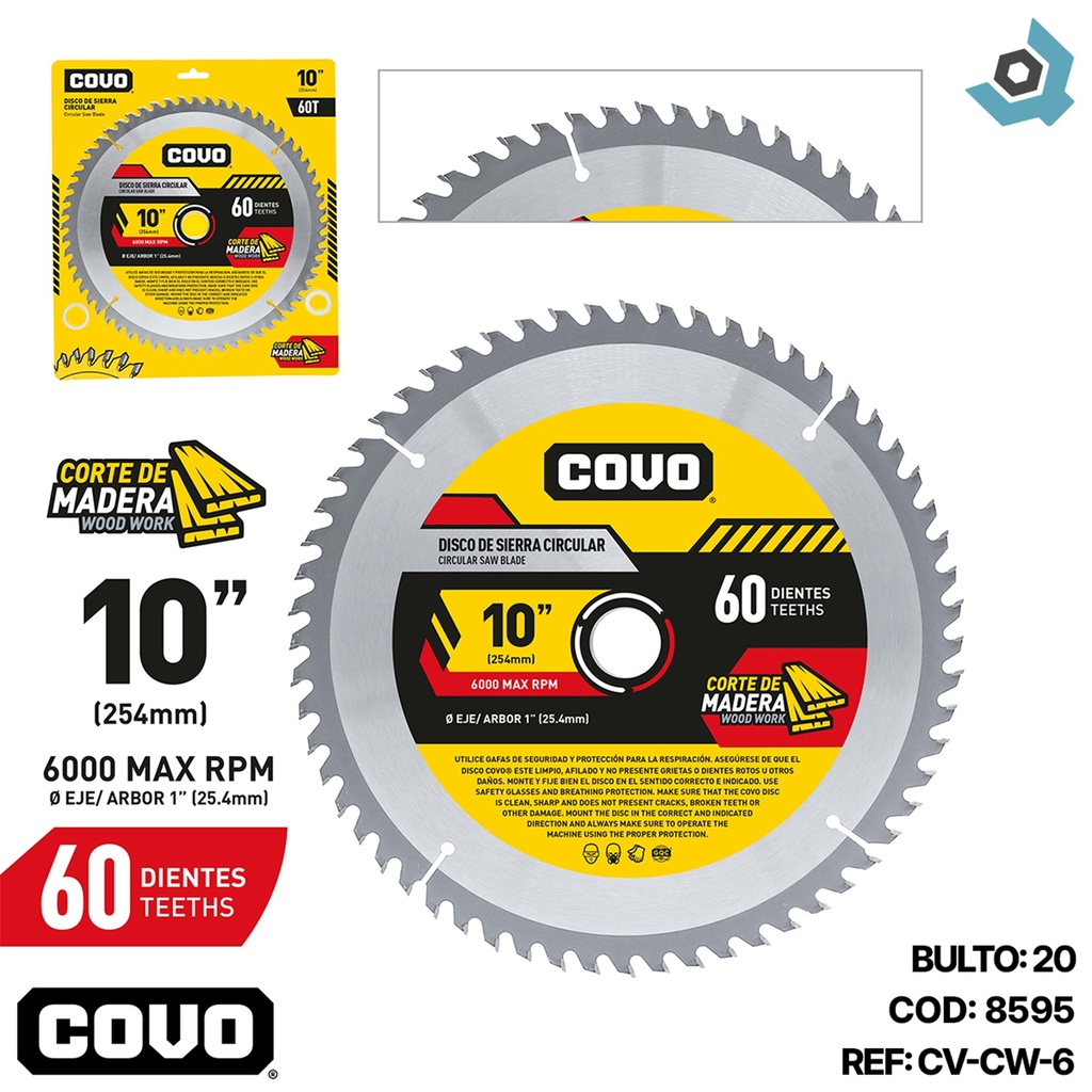 DISCO DE SIERRA 10" PARA MADERA COVO