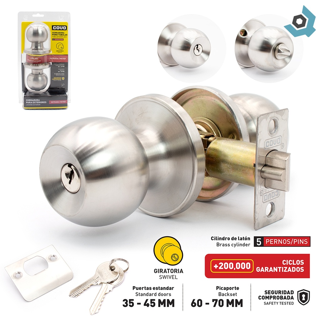 CERRADURA DE POMO TUBULAR PARA DORMITORIO CROMADO COVO