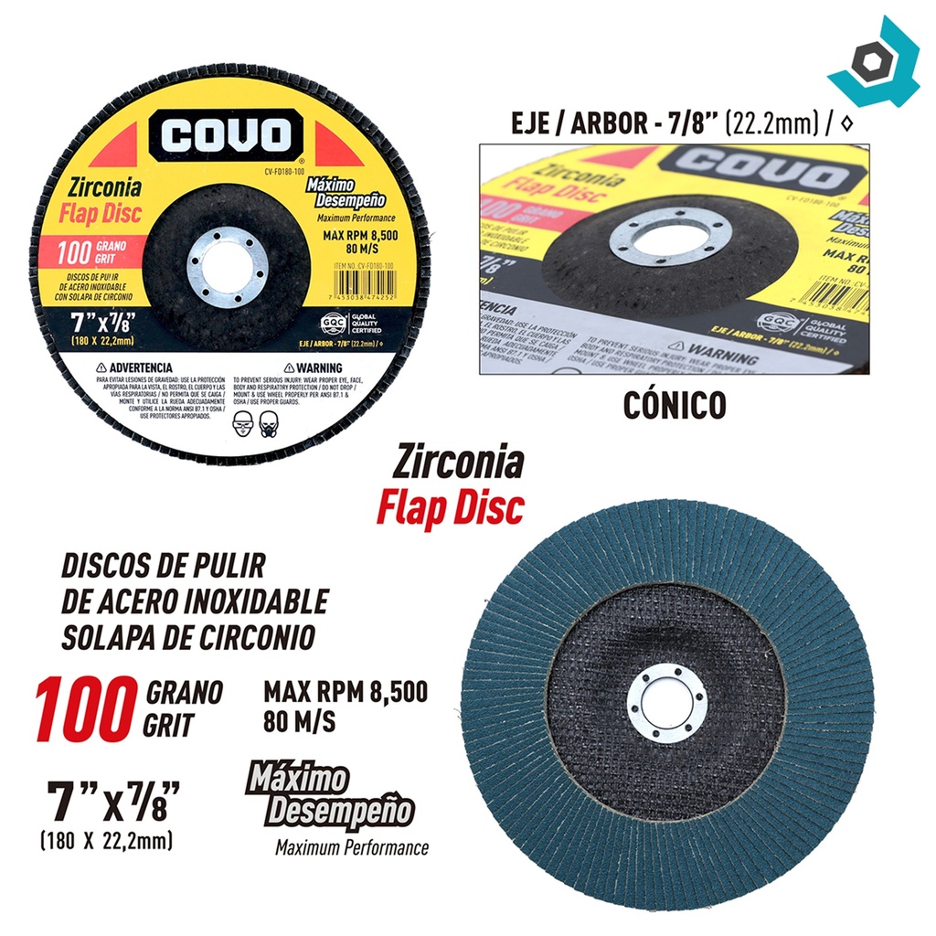 DISCO ARASIVO 7" GRANO 100 PARA PULIR COVO