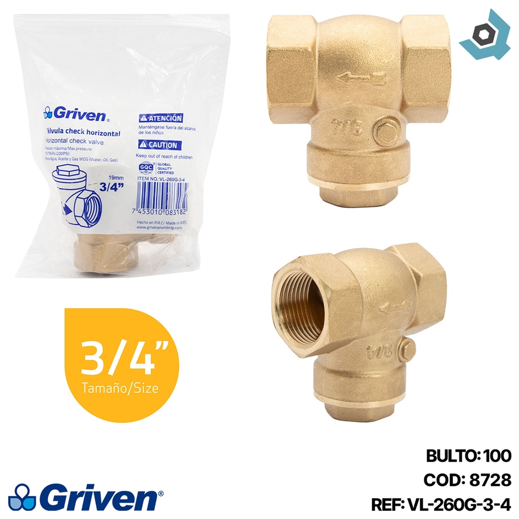 CHEQUE 3/4" DE BRONCE TIPO T GRIVEN