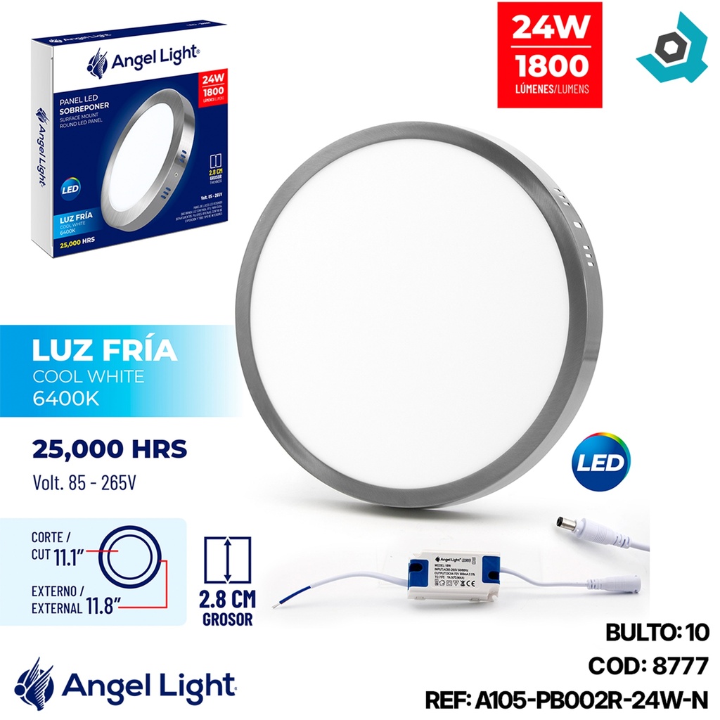 LAMPARA LED SUPERFICIAL REDONDA 24W NIQUELADA LUZ BLANCA ANGEL LIGHT