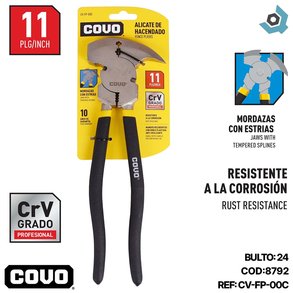 TENAZA 3 EN 1 PARA ALAMBRE DE PUAS 11" COVO