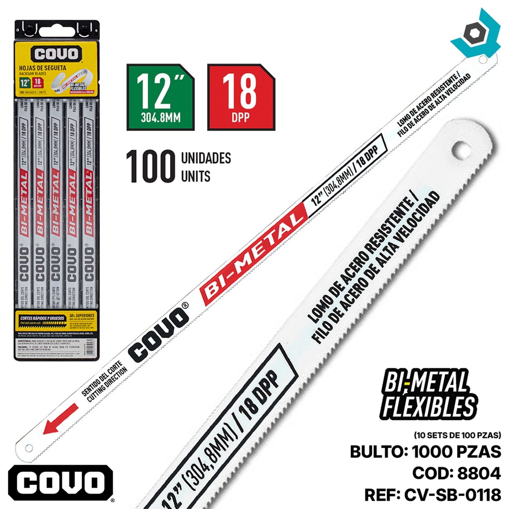 HOJAS DE SEGUETA 12" 100 UNIDADES COVO