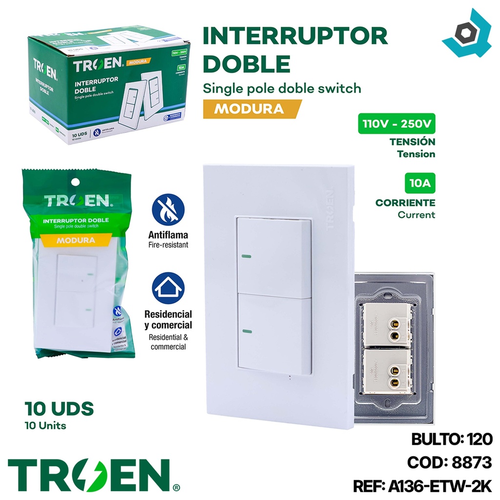 APAGADOR DOBLE BLANCO TROEN