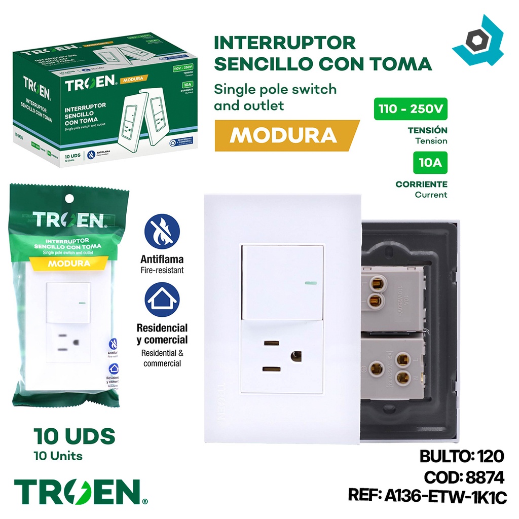 APAGADOR CON TOMA SENCILLO BLANCO TROEN