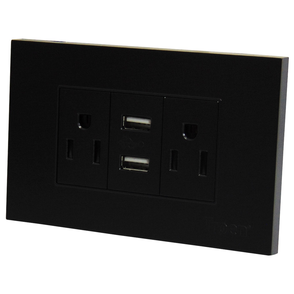 TOMACORRIENTE DOBLE NEGRO CON USB TROEN
