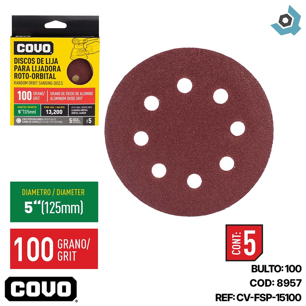 DISCO ABRASIVO 4 1/2" GRANO 100 PARA PULIR COVO