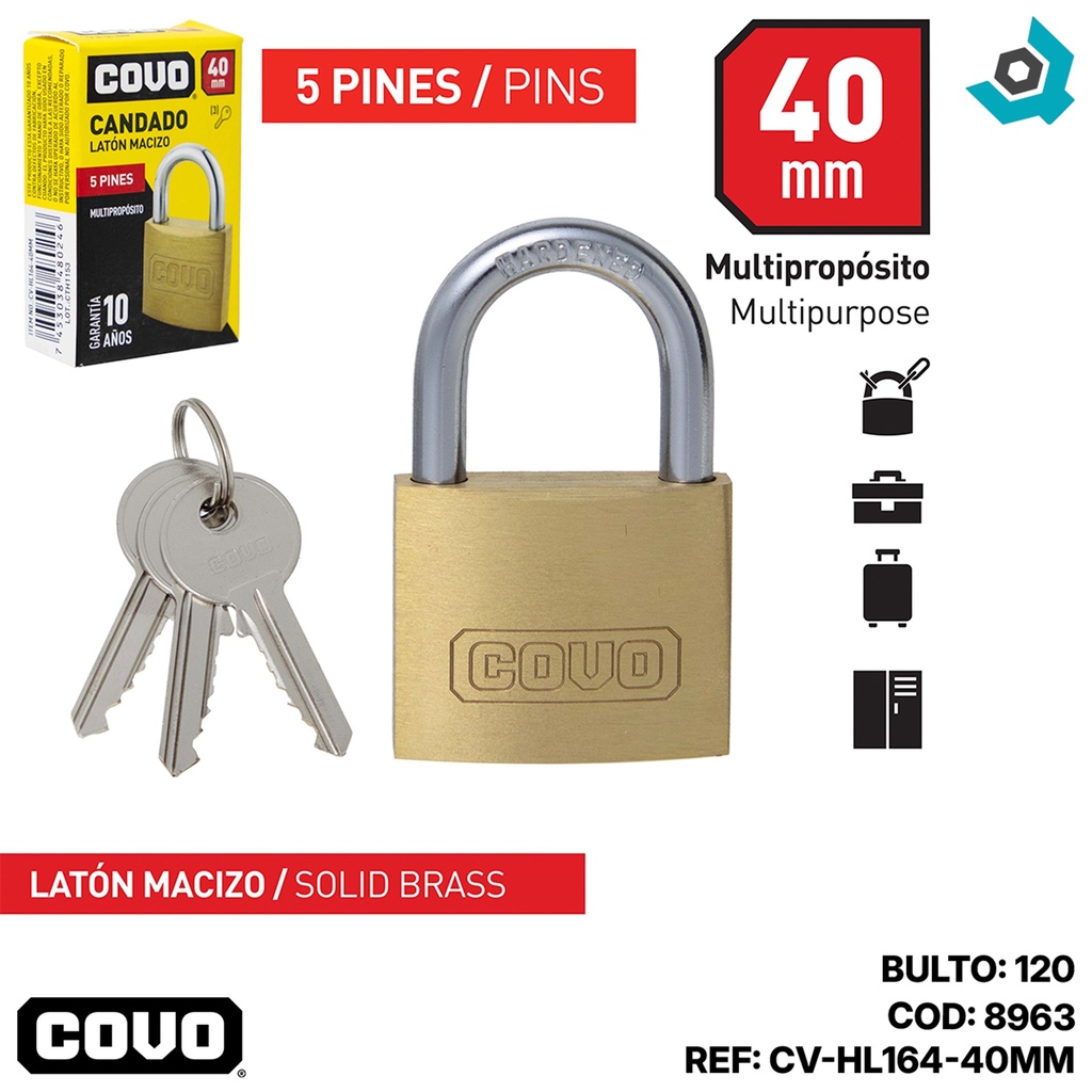 CANDADO 40MM LATON MACIZO COVO