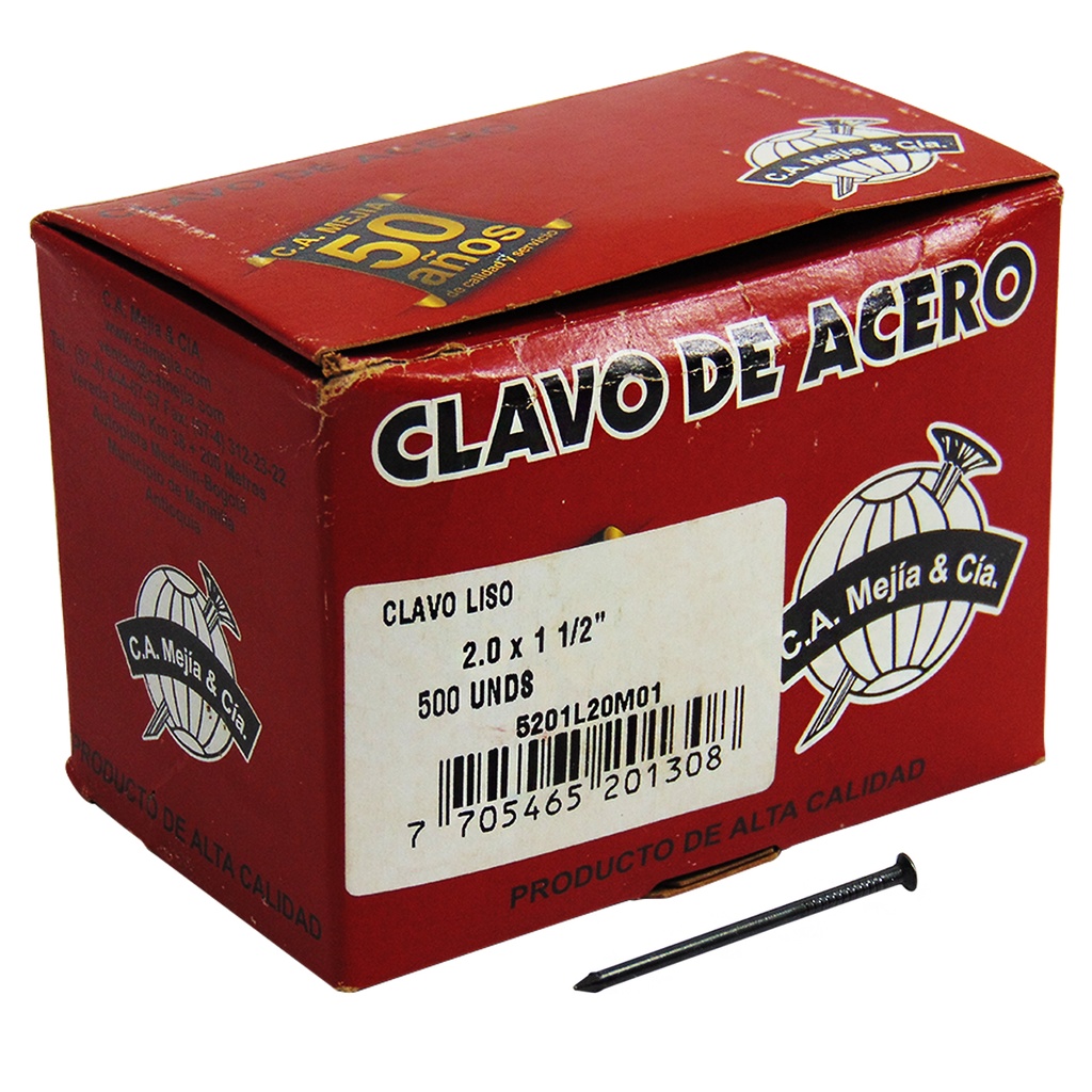 CLAVO DE ACERO LISO 1 1/2" X 2.0MM MEJIA