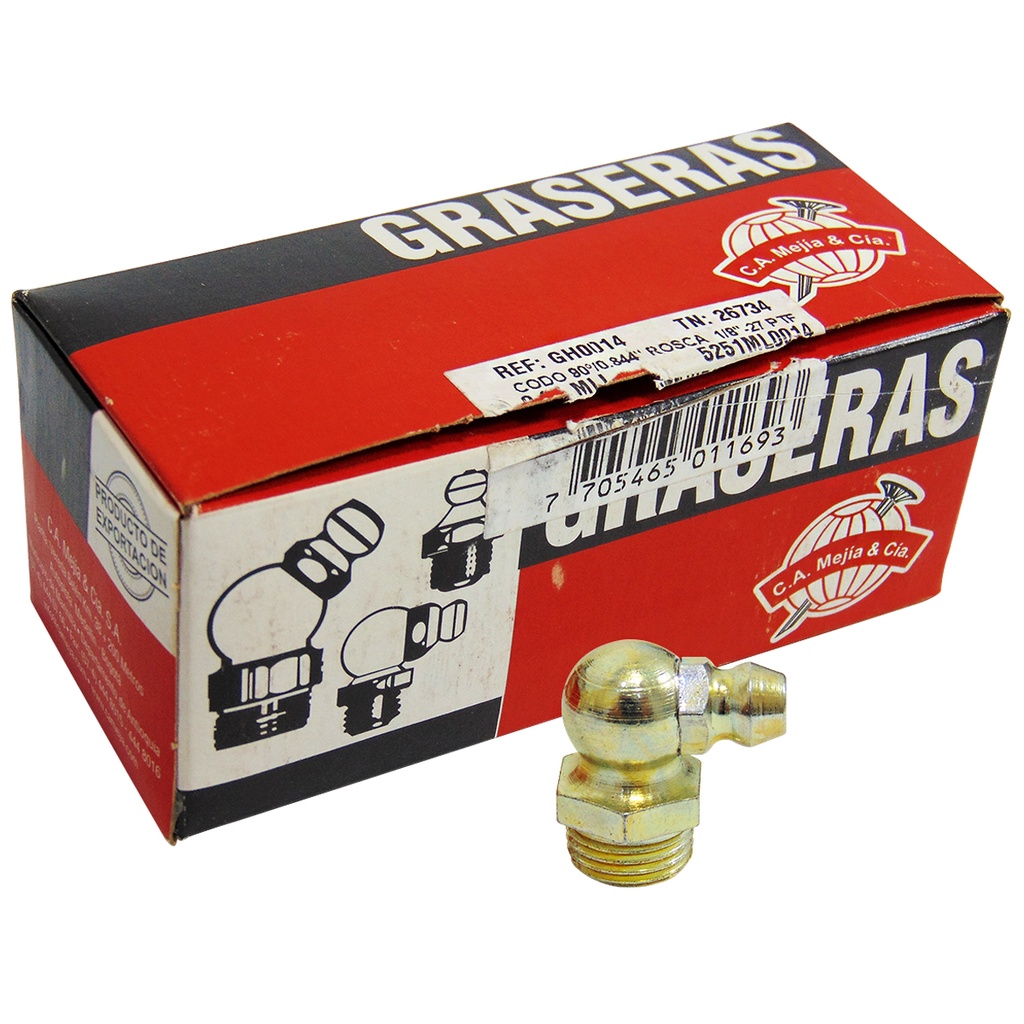 GRASERA 1/8" N.P.T 14 CODO 90 GRADOS MEJIA