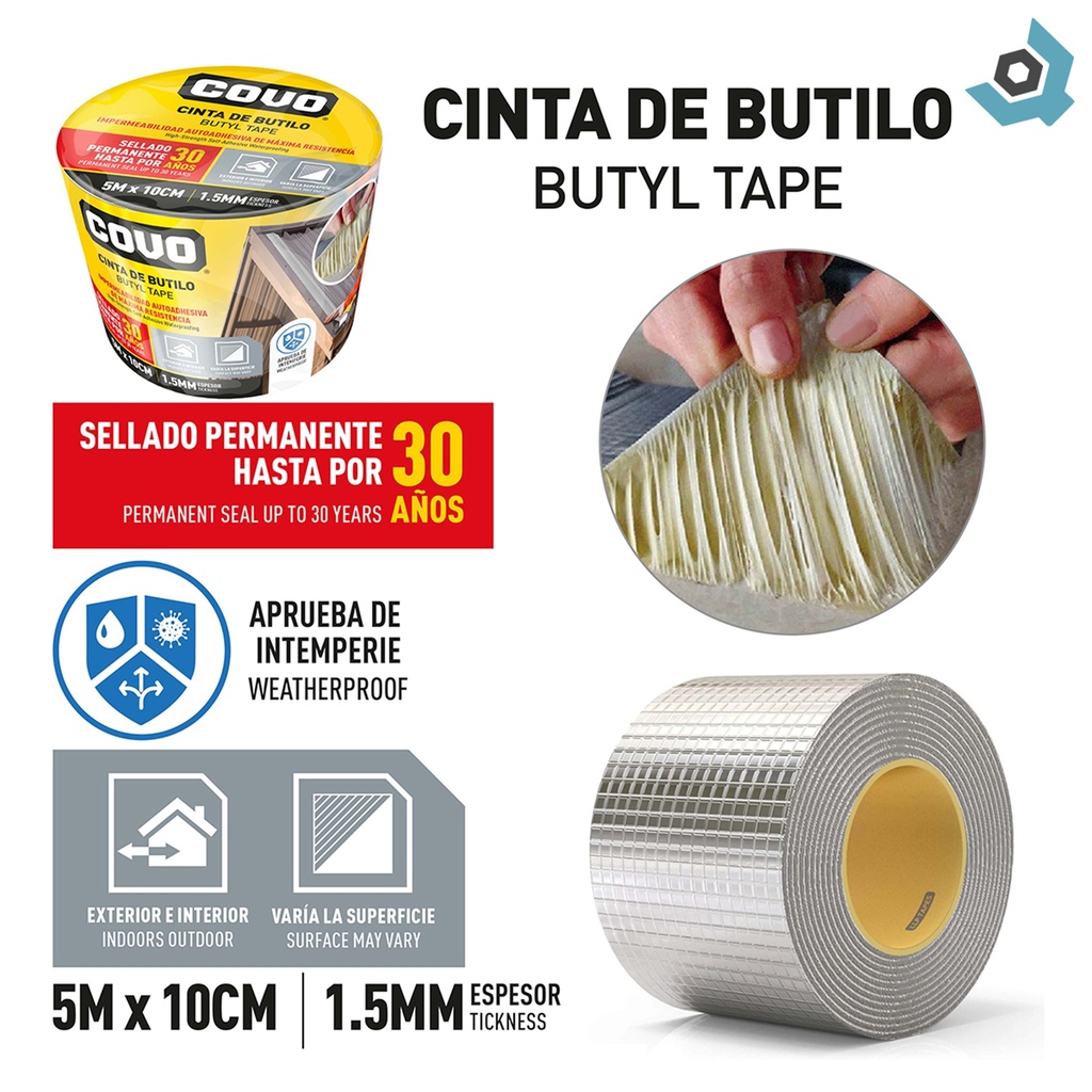 CINTA DE ALUMINIO DE BUTILO 5M X 10CM COVO