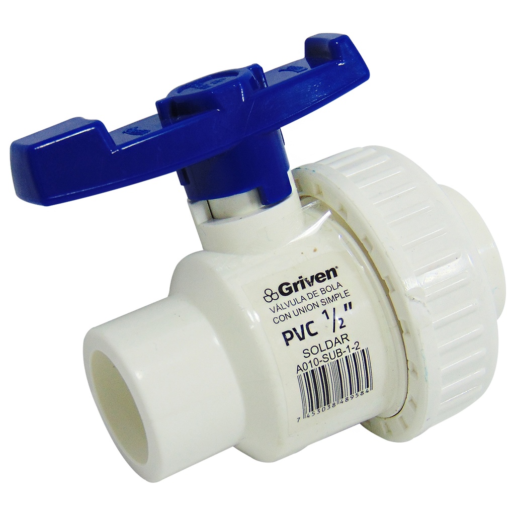 VALVULA 1/2" DE PVC UNION SIMPLE GRIVEN
