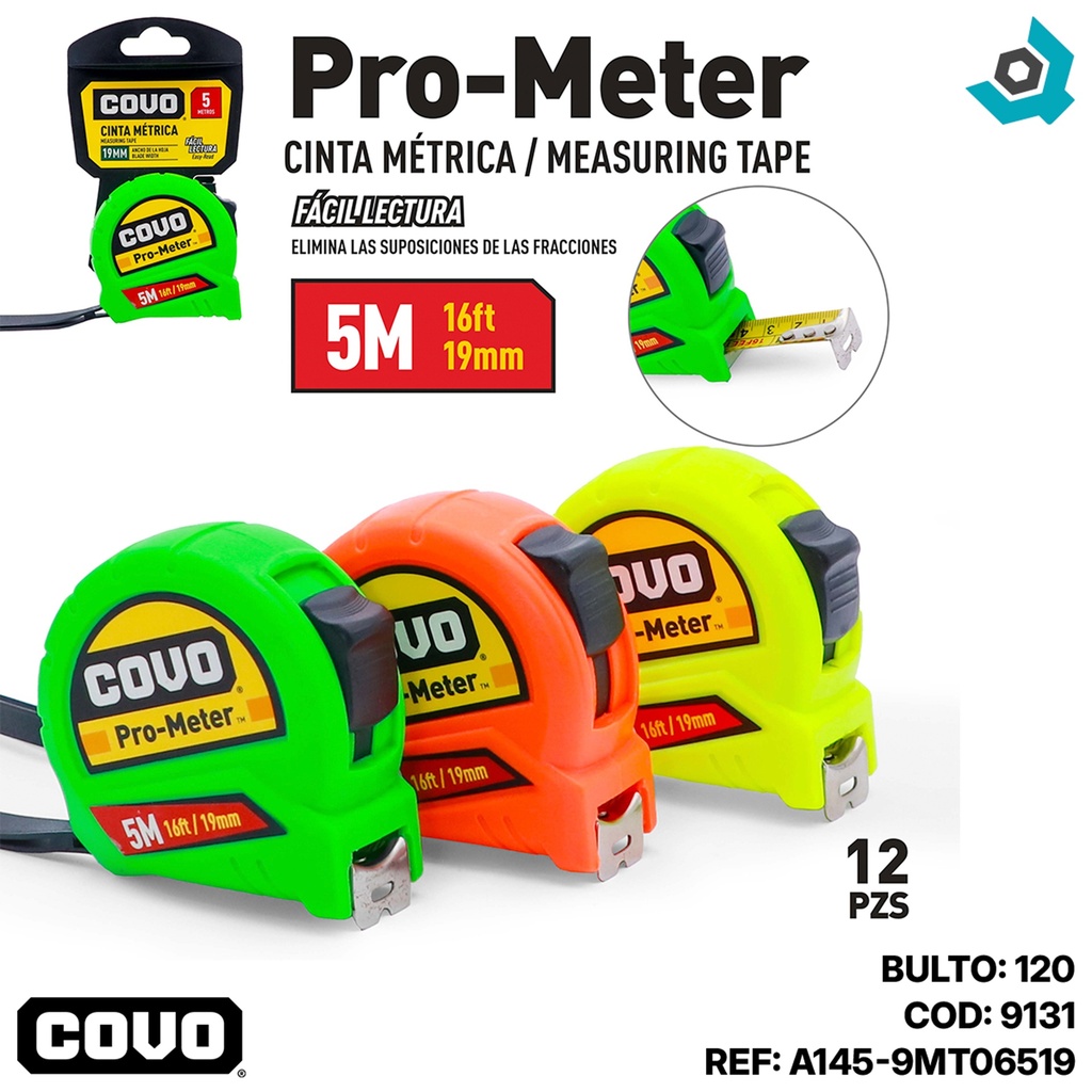 CINTA METRICA 5M X 19MM COVO