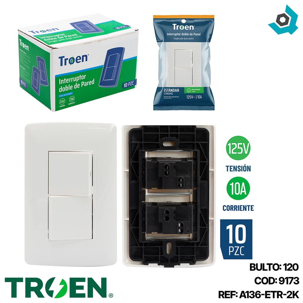 APAGADOR DOBLE BLANCO TROEN