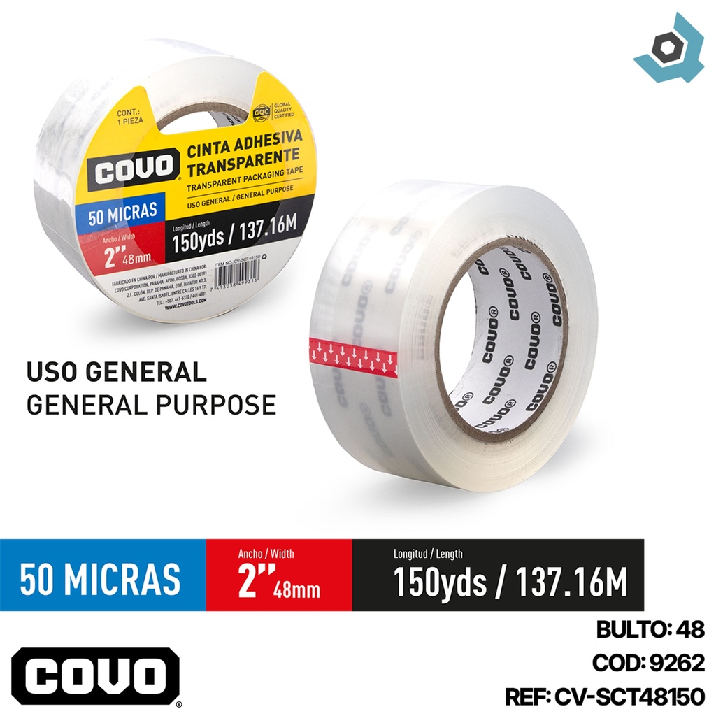 CINTA ADHESIVA TRANSPARENTE 137MT PARA EMBALAR COVO