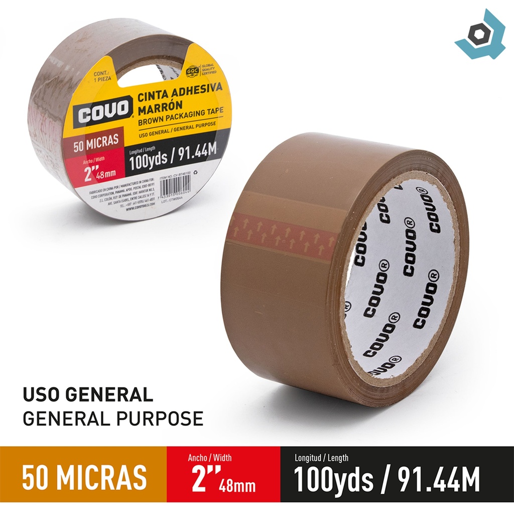 CINTA ADHESIVA MARRON 91MT PARA EMBALAR COVO