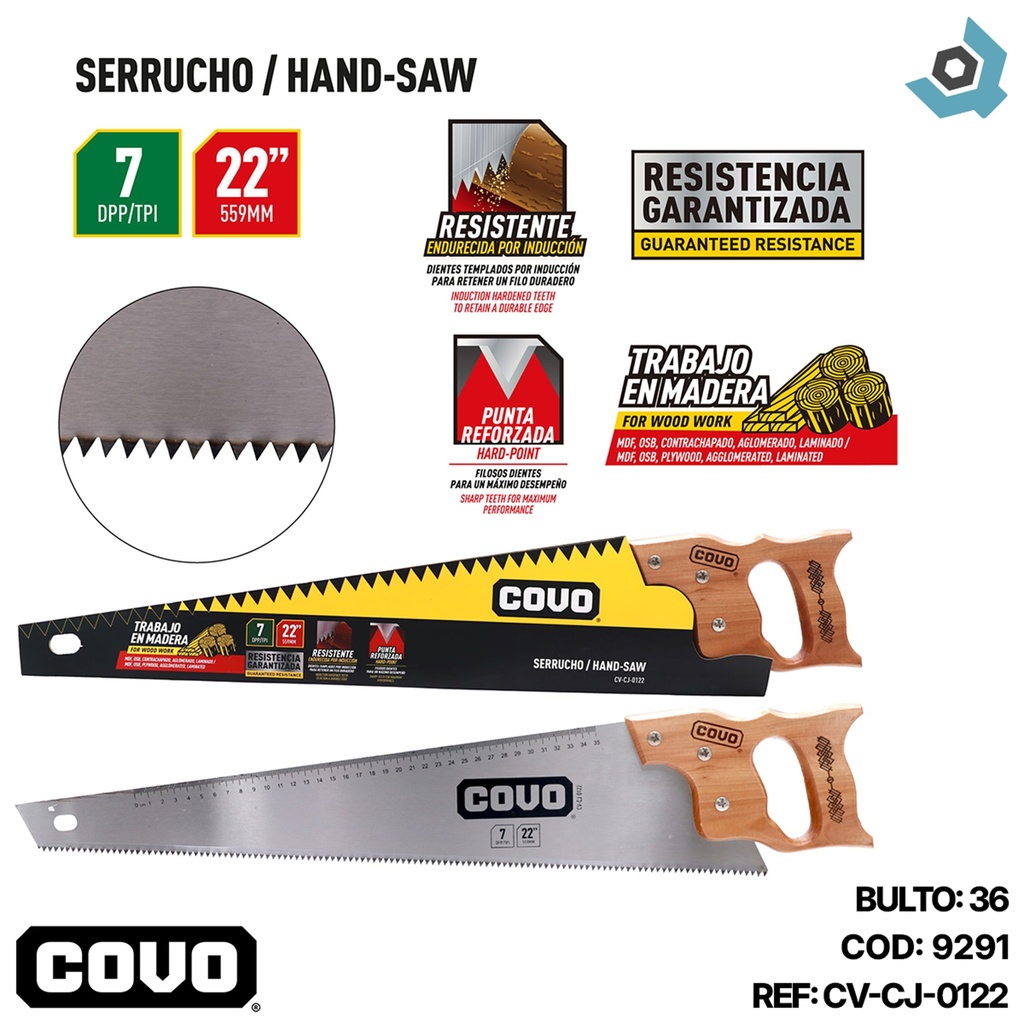 SERRUCHO 22" MANGO DE MADERA COVO