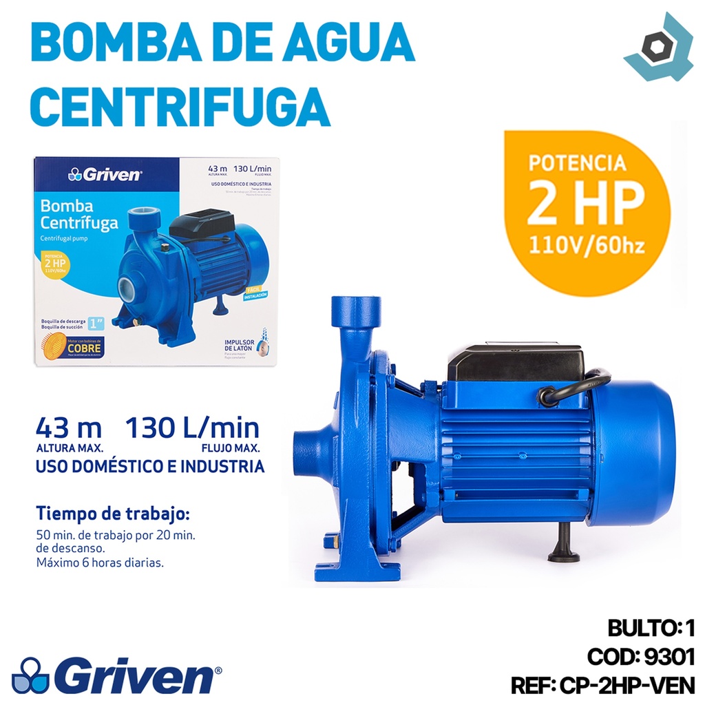 BOMBA DE AGUA 2HP CENTRIFUGA GRIVEN