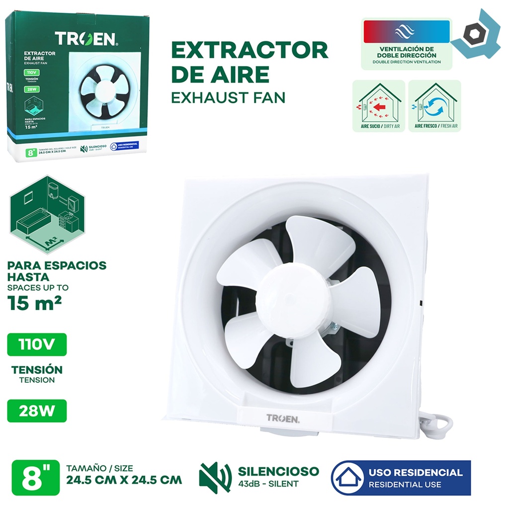 EXTRACTOR DE AIRE 8" PARA PARED TROEN