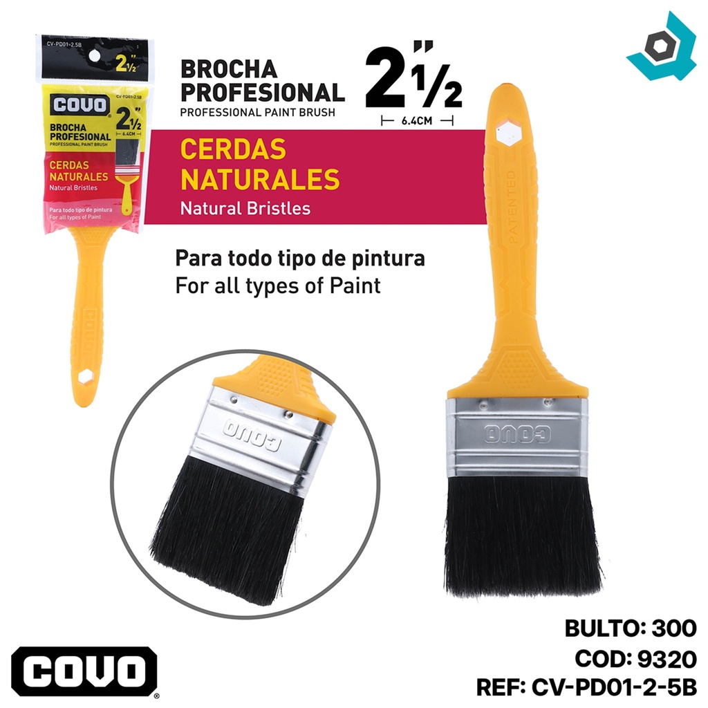 BROCHA 2.5" CERDAS NATURALES NEGRAS COVO