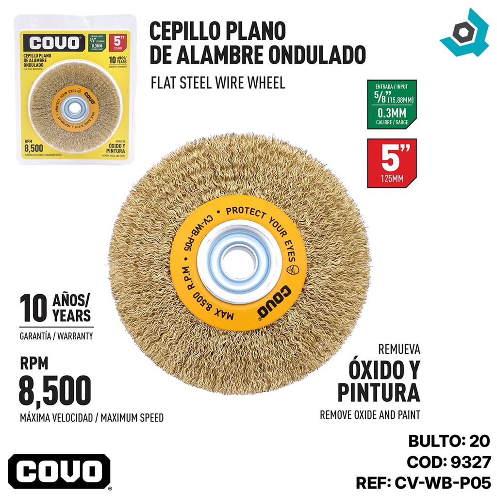 DISCO CEPILLO DE ALAMBRE 5" PLANO COVO