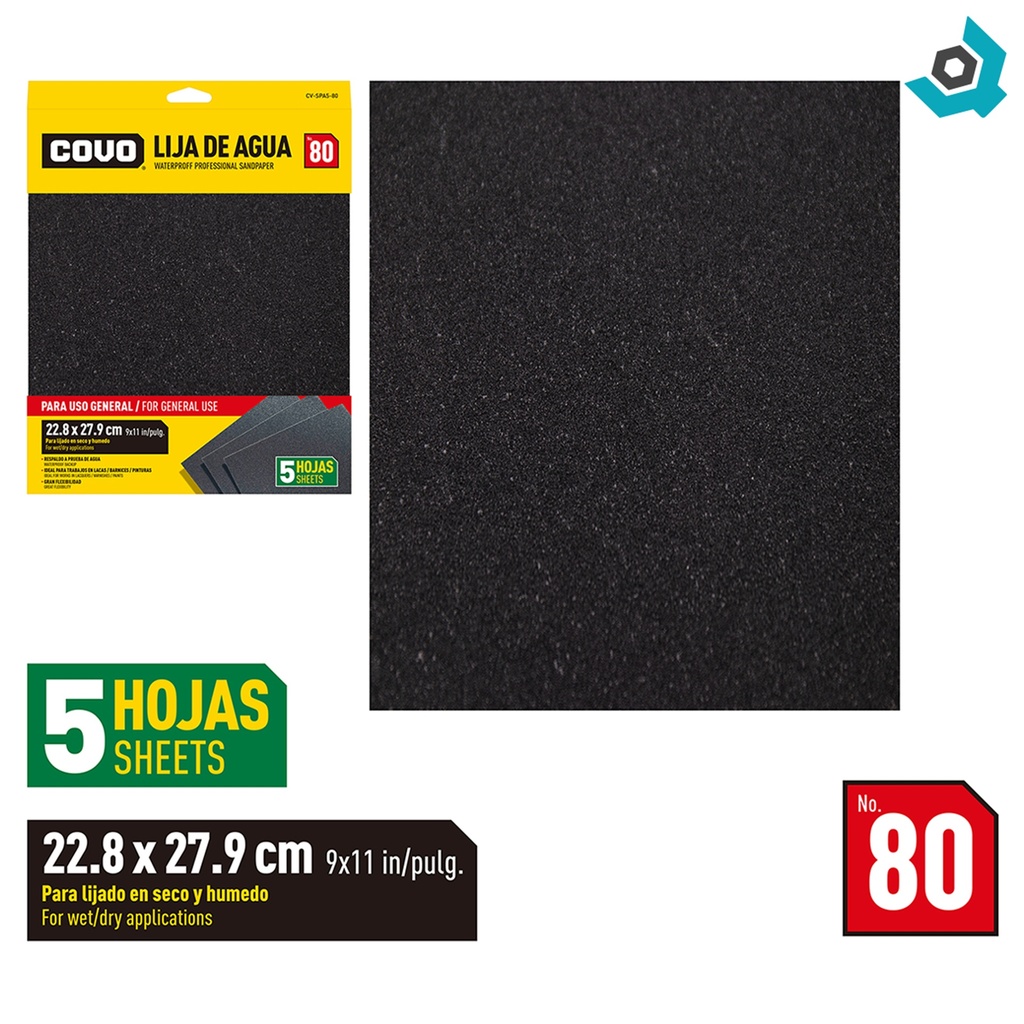 LIJA DE AGUA 9" X 11" GRANO 80 COVO
