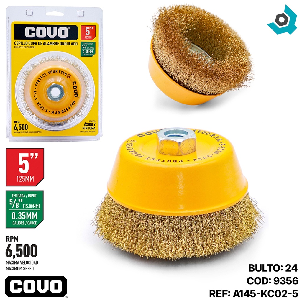 DISCO CEPILLO COPA DE ALAMBRE 5" X 5/8" COVO