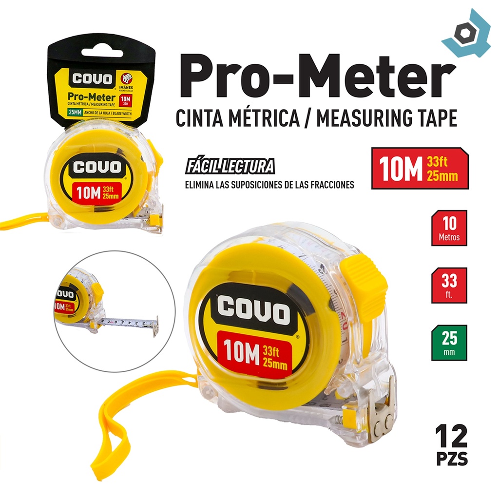 CINTA METRICA 10MT TRANSPARENTE COVO