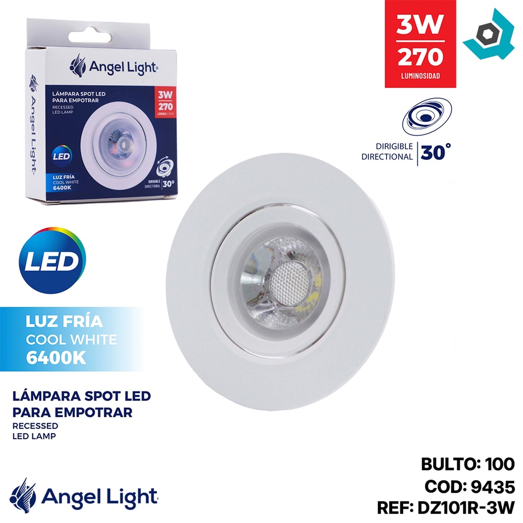 LAMPARA LED OJO DE BUEY 3W 3" REDONDA LUZ BLANCA ANGEL LIGHT