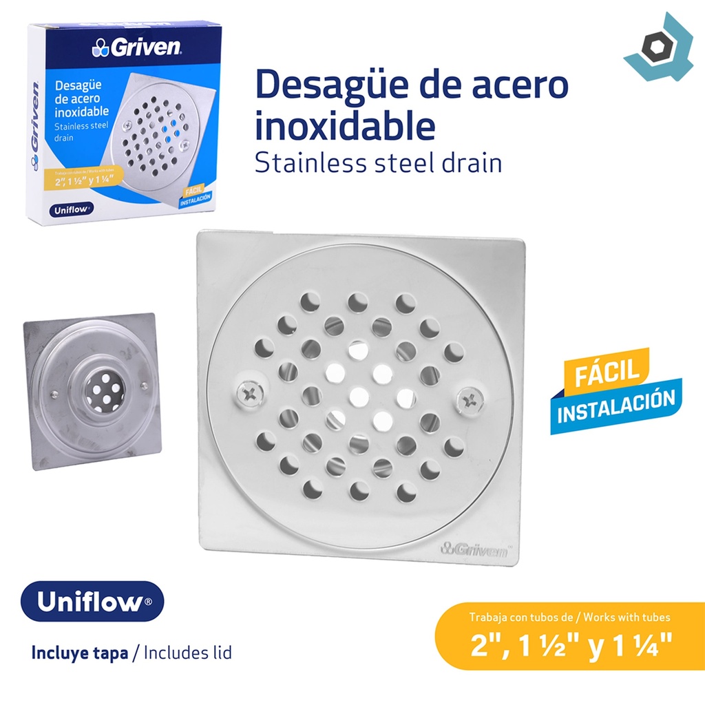 DESAGUE DE PISO 4" X 4" ACERO INOXIDABLE GRIVEN