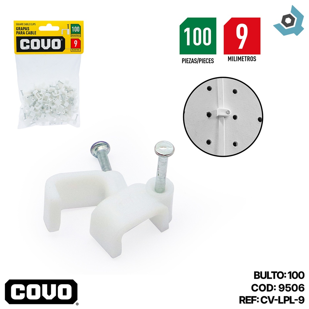 GRAPAS PARA CABLES 9MM BLANCO COVO