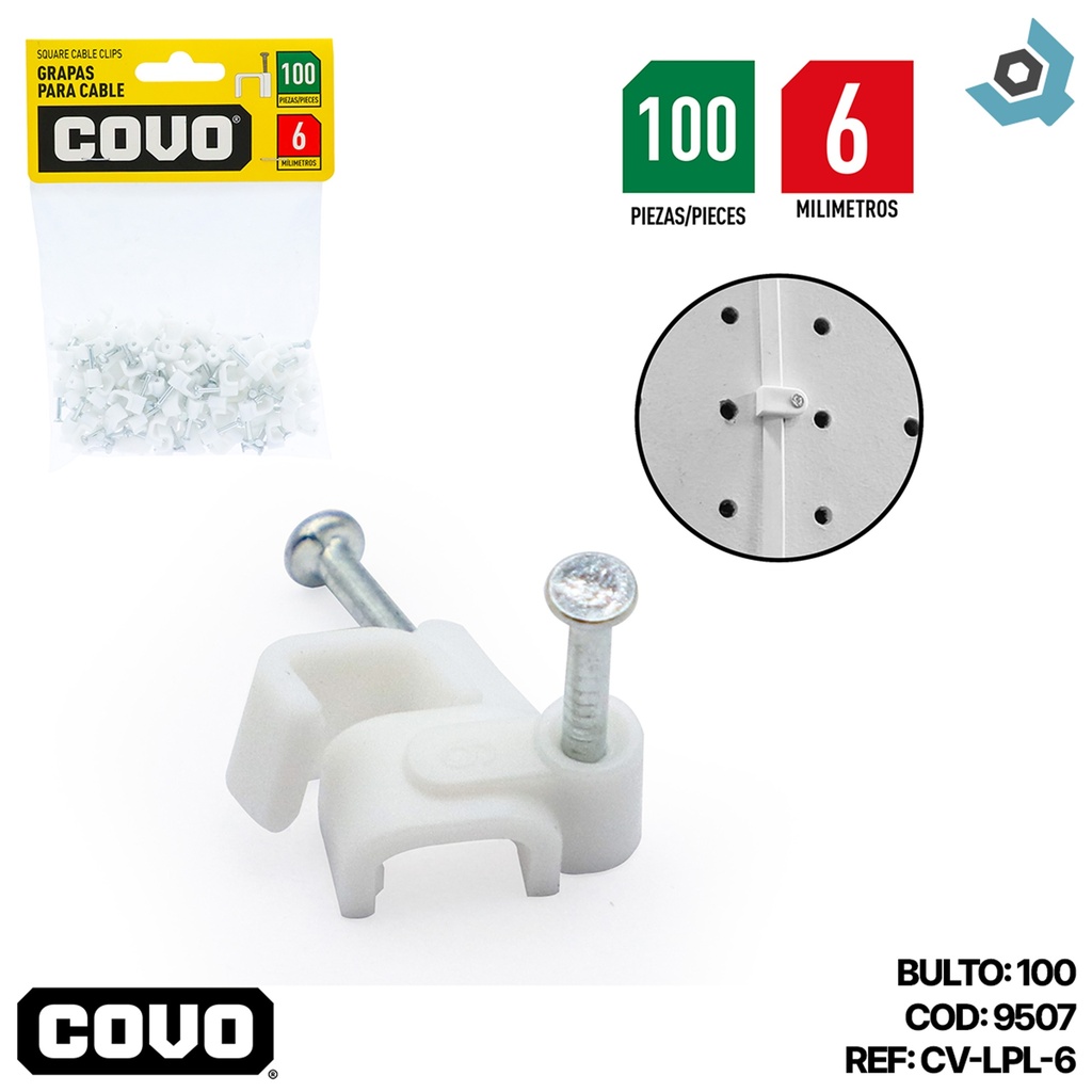 GRAPAS PARA CABLES 6MM BLANCO COVO