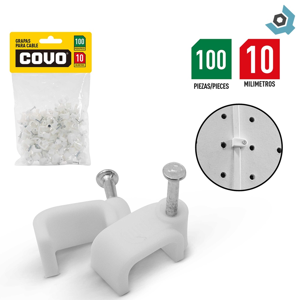 GRAPAS PARA CABLES 10MM BLANCO COVO